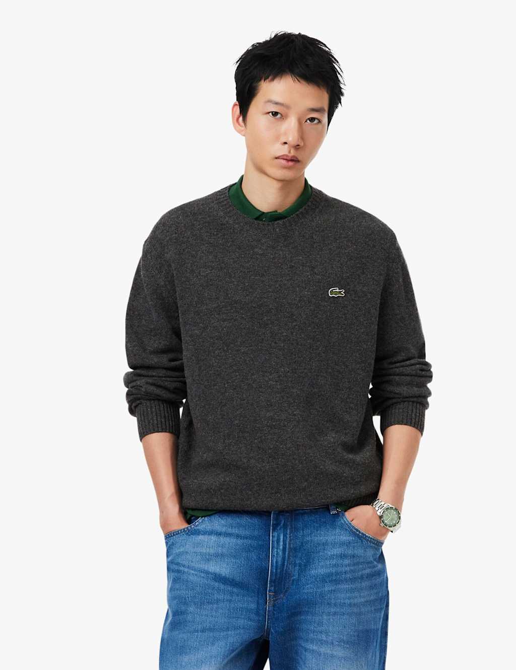 Lacoste Men's Pure Merino Wool Crew Neck Jumper - L - Grey - Available at M&S