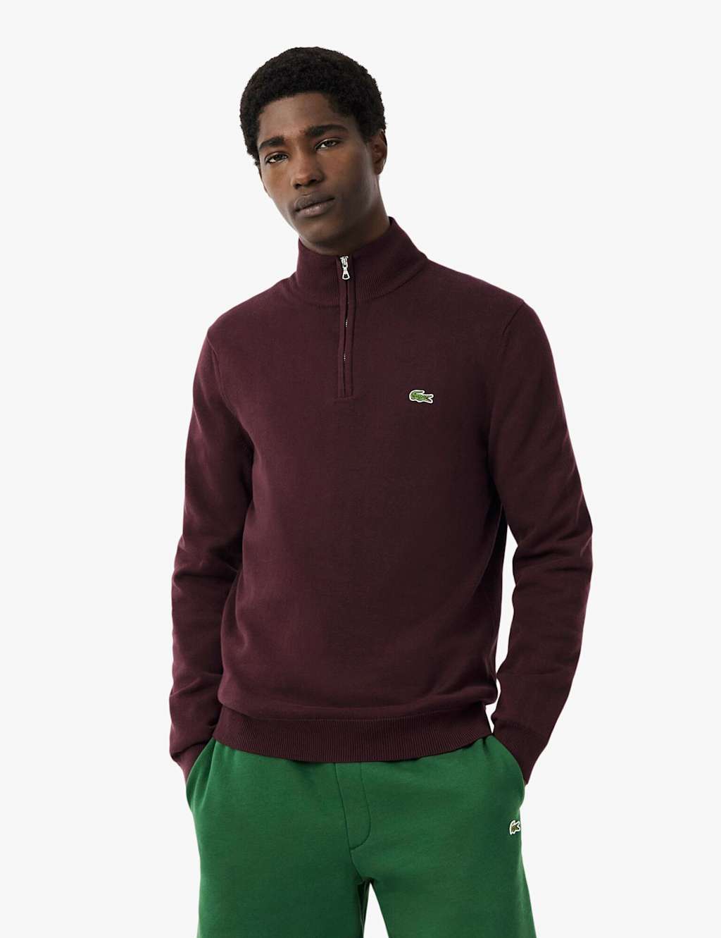 Lacoste Men's Pure Cotton Half Zip Sweatshirt - M - Dark Red - Available at M&S
