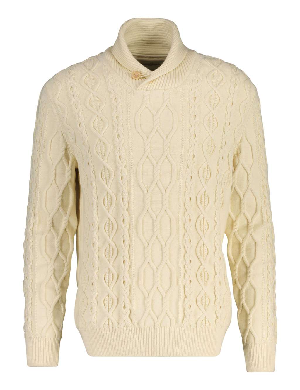 GANT Cotton Rich Cable Shawl Neck Jumper Cream