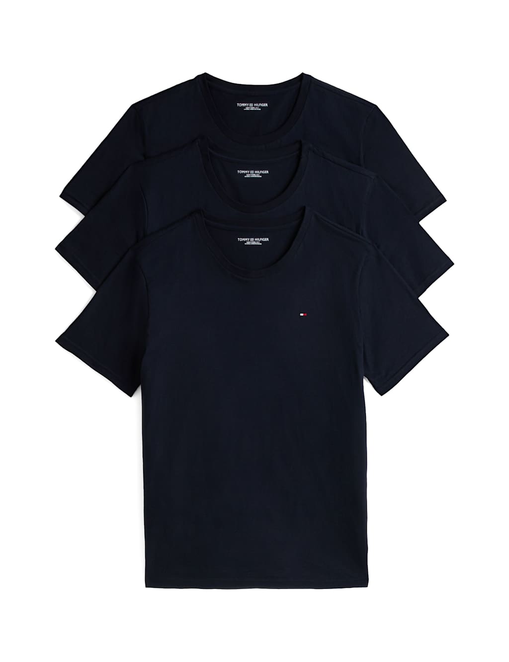 Tommy Hilfiger Men's 3 Pack Signature Pure Cotton Lounge T-Shirts - XL - Navy - Available at M&S