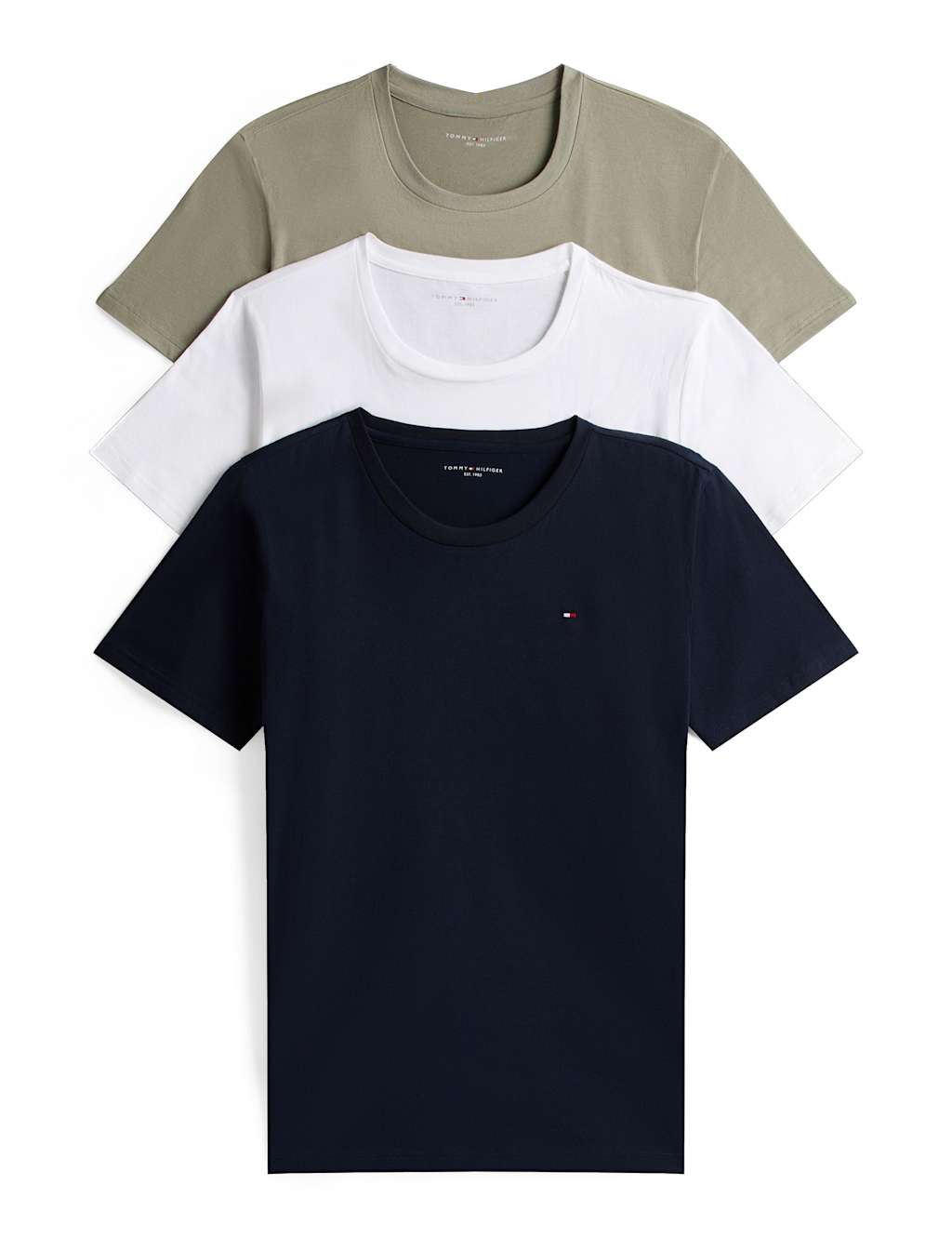 Tommy Hilfiger 3pk Signature Pure Cotton Crew Neck T-Shirts Khaki Mix