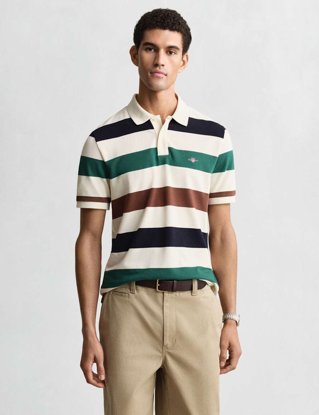 Gant Men's Pure Cotton Striped Knitte Polo Shirt - L - Cream - Available at M&S