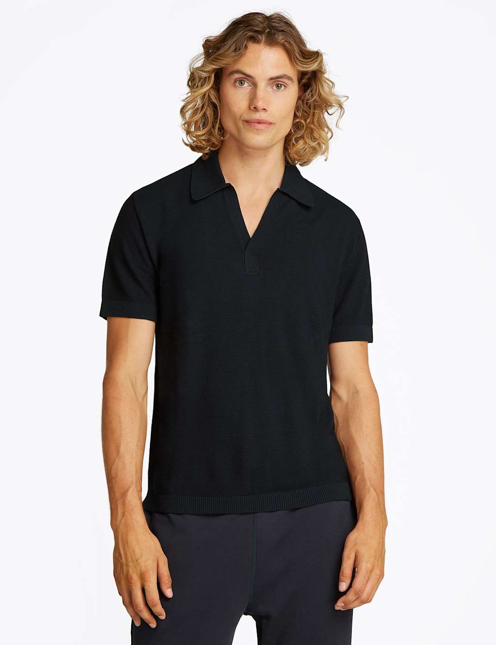 Essential V-Neck Knitted Polo Shirt