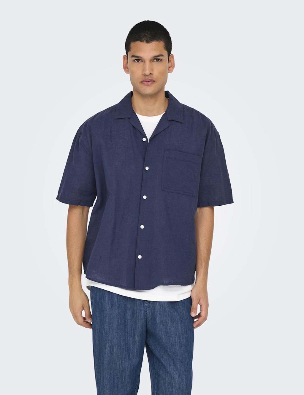 Only & Sons Men's Linen Blend Shirt - Navy, Stone,Navy
