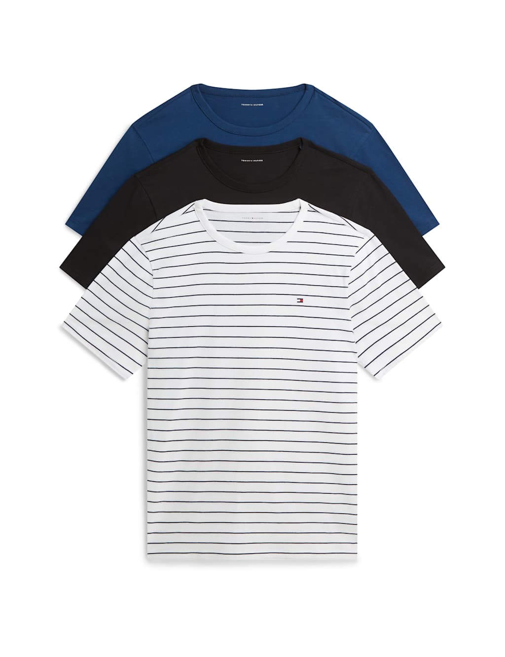 Tommy Hilfiger Men's 3 Pack Pure Cotton T-Shirts - L - Blue Mix - Available at M&S
