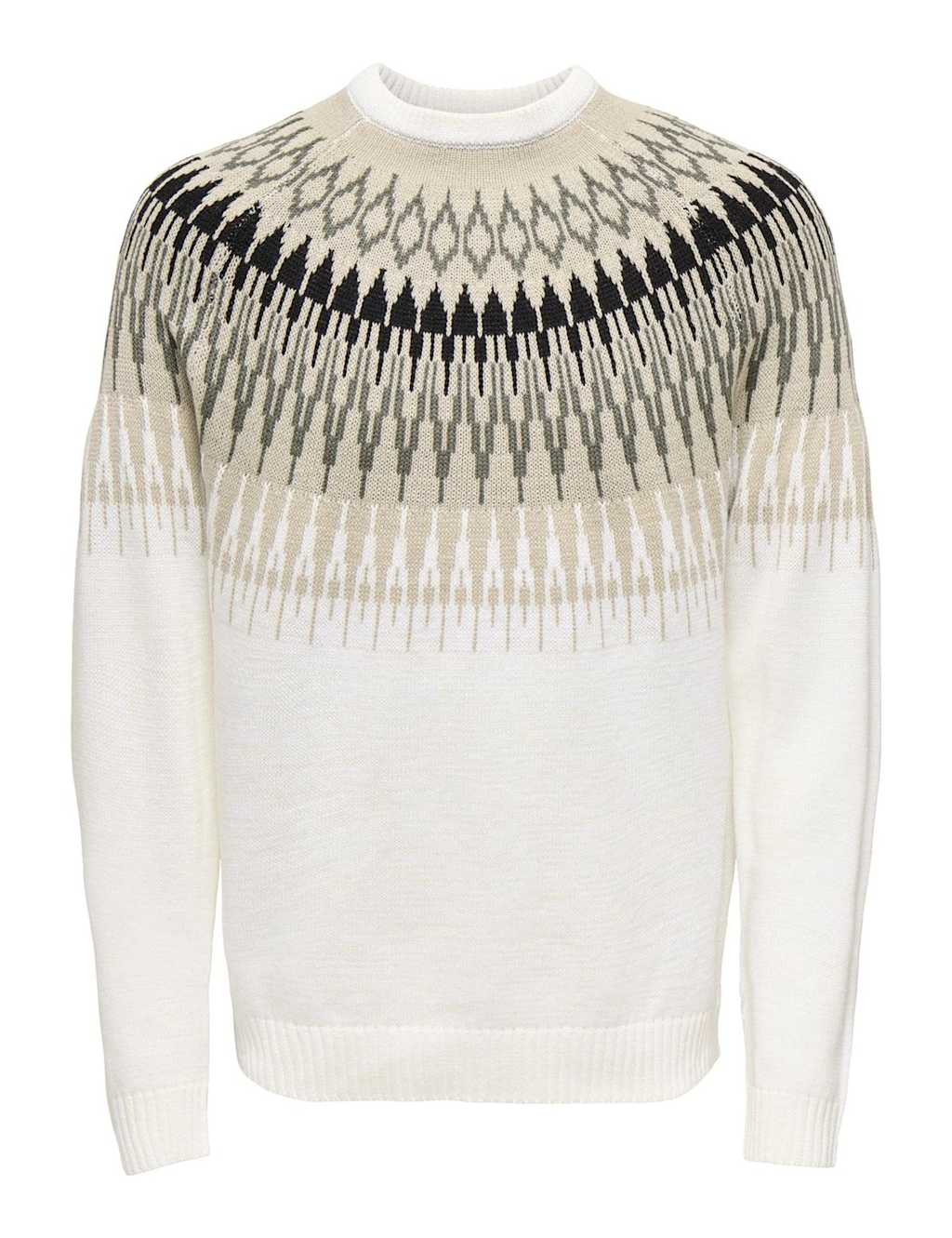 ONLY & SONS Cotton Rich Festive Crew Neck Jumper White Mix