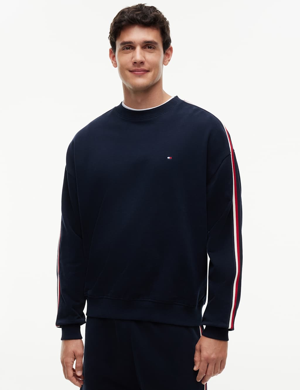 Tommy Hilfiger Men's Pure Cotton Global Stripe Sweatshirt - M - Navy - Available at M&S