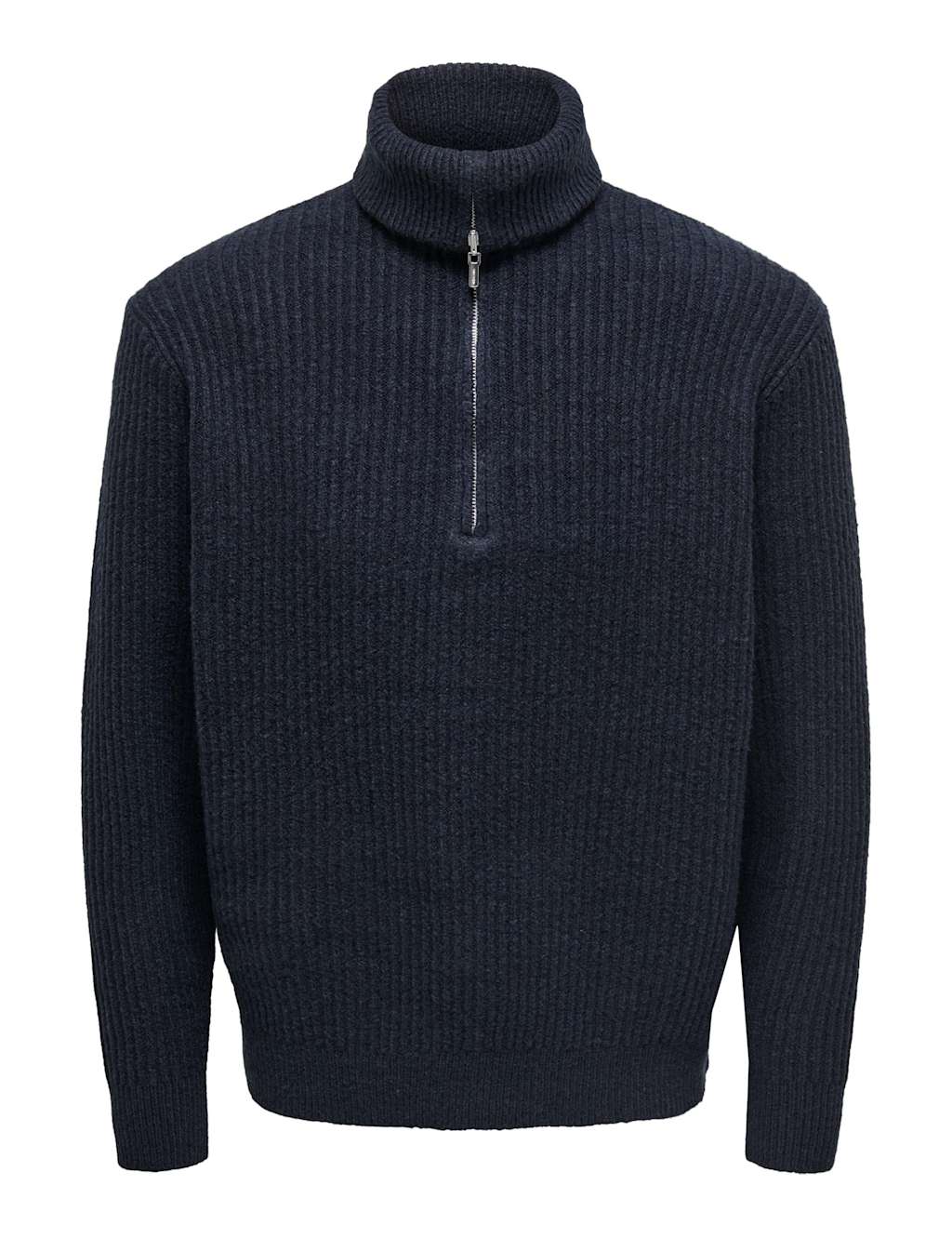 ONLY & SONS Cotton Rich Textured Half Zip Jumper Navy