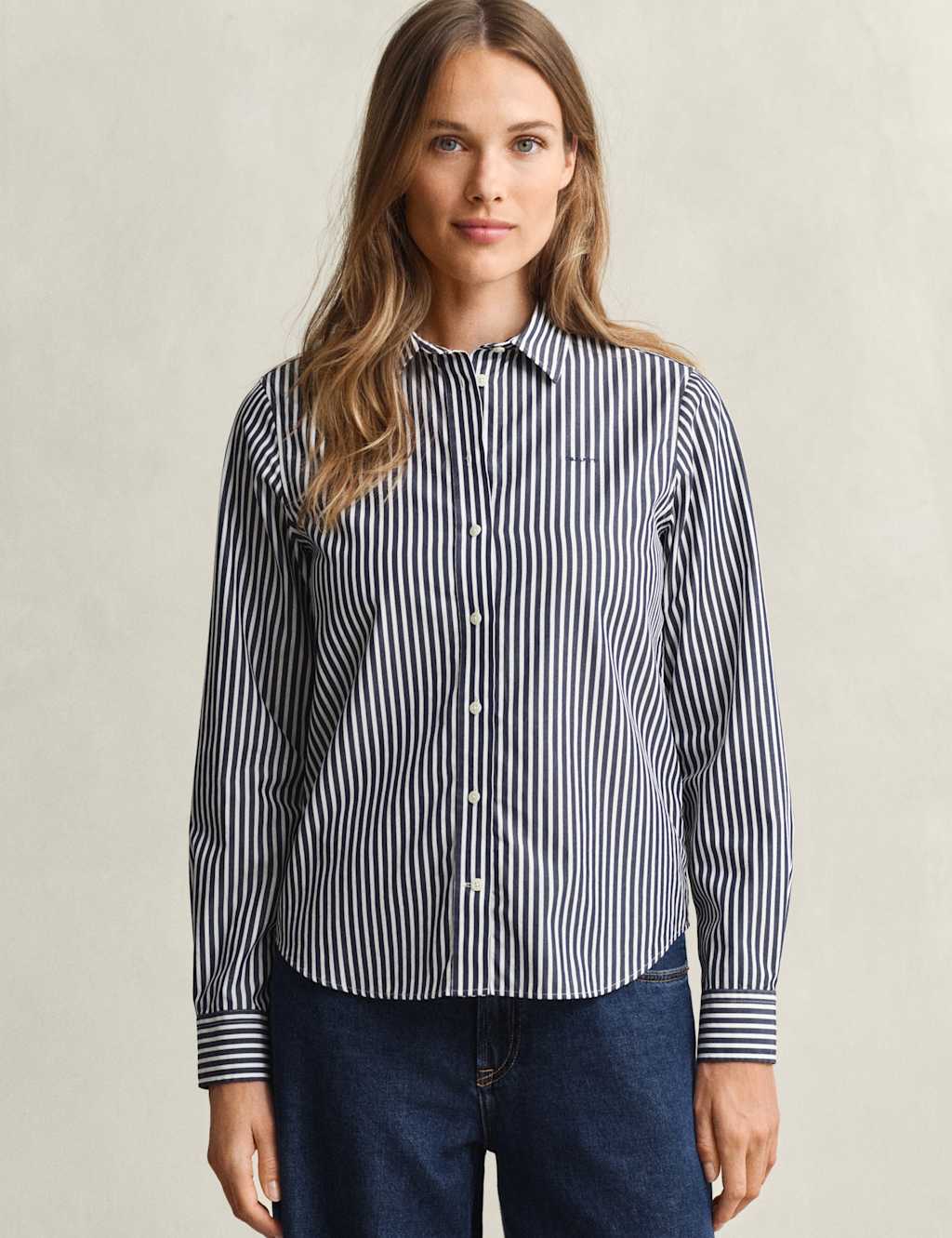 Gant Women's Pure Cotton Poplin Striped Shirt - 6 - Blue Mix - Available at M&S