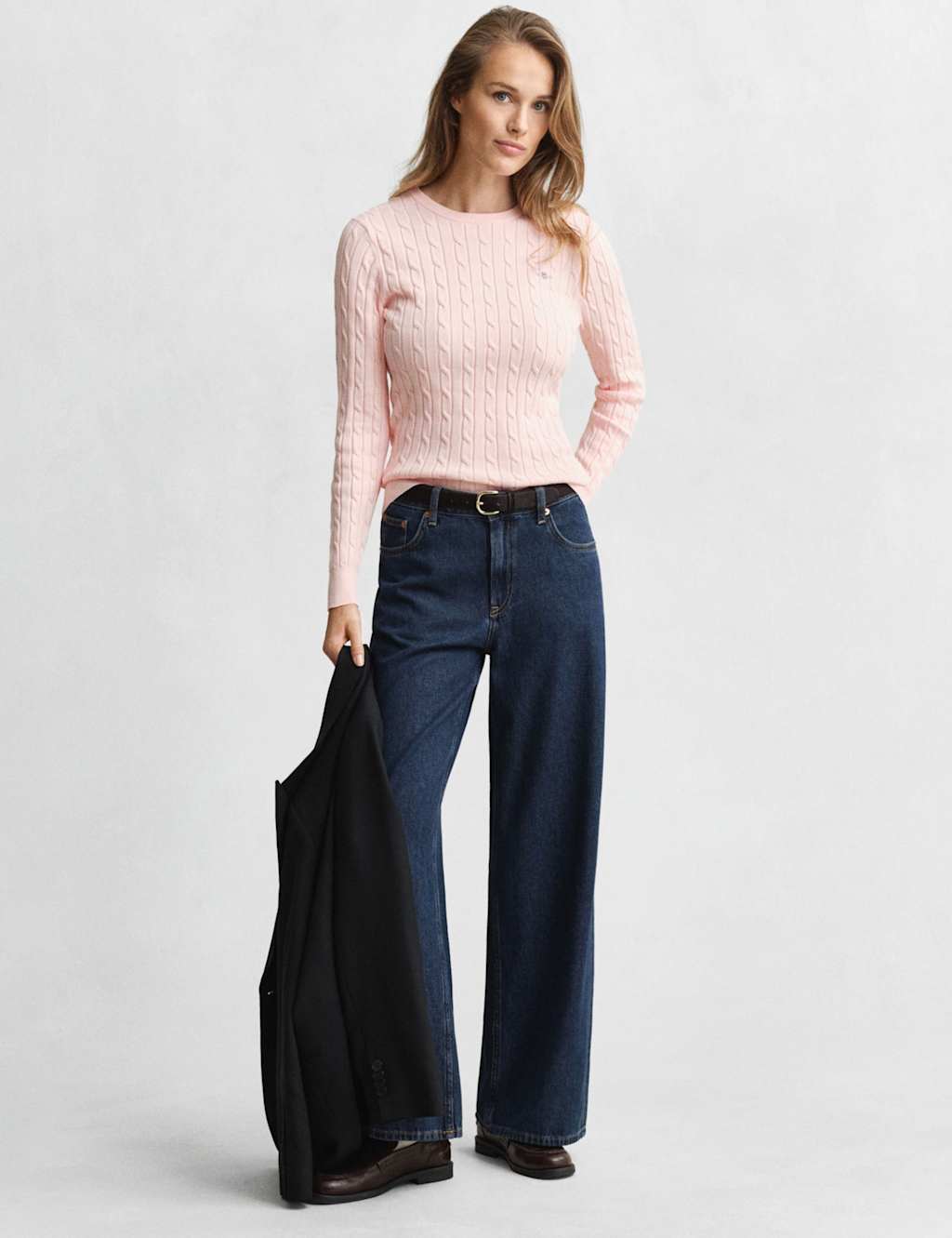 Gant Women's Cotton Rich Cable Knit Crew Neck Jumper - Large - Pink - Available at M&S