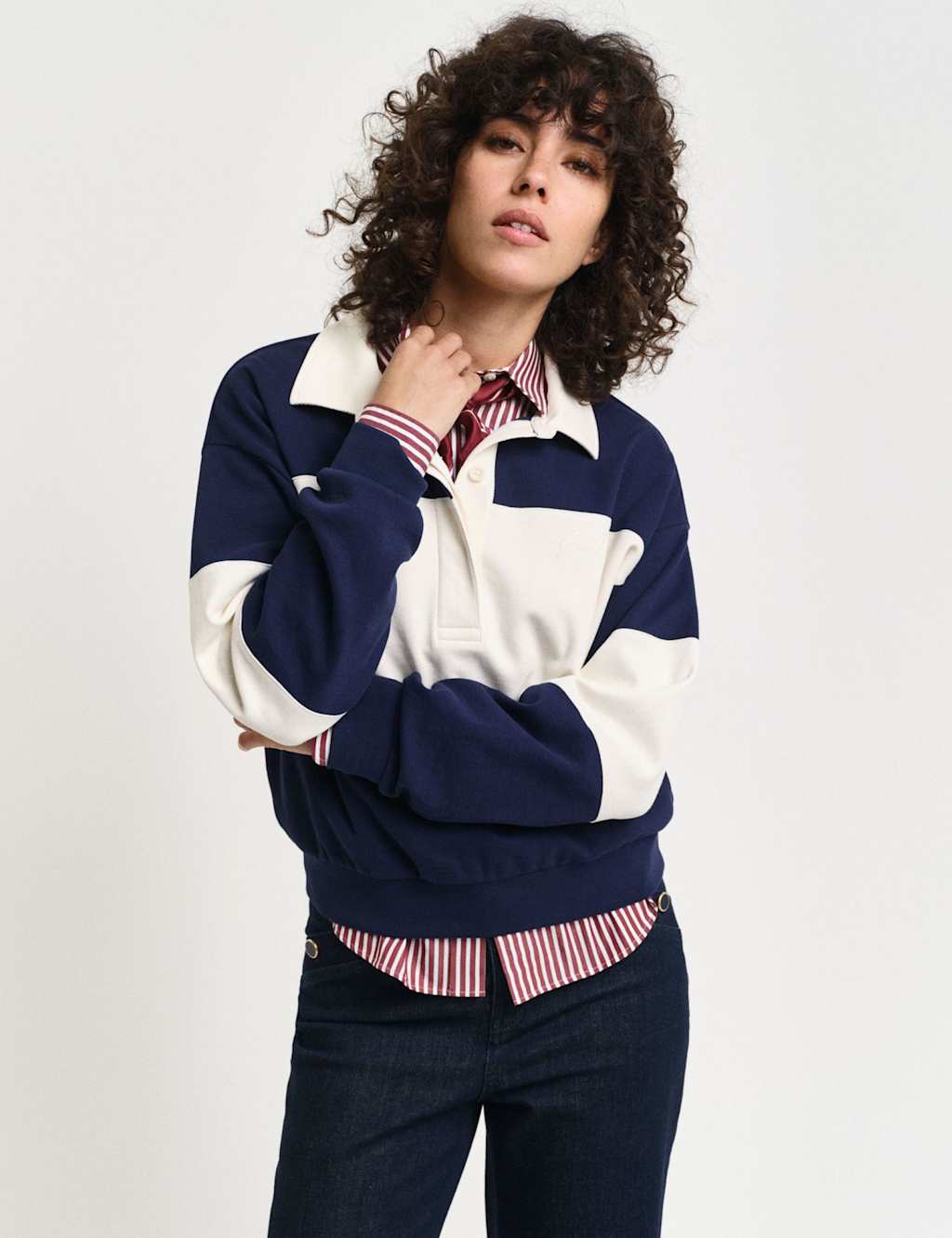 Gant Women's Pure Cotton Colour Block Rugby Top - Extra Large - Navy Mix - Available at M&S