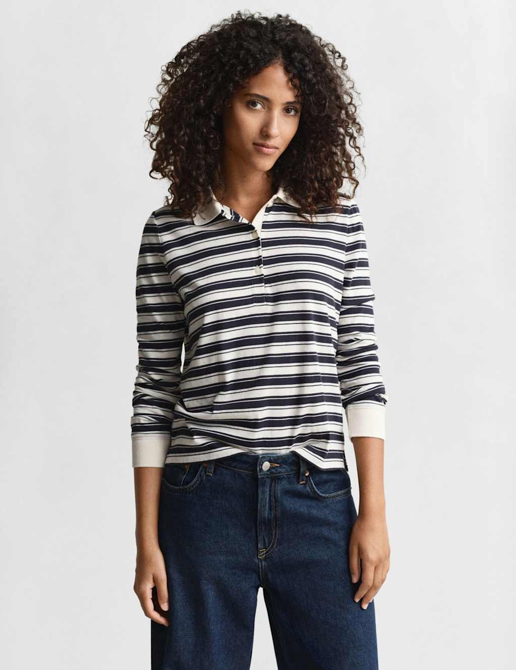 Gant Women's Cotton Modal Blend Striped Rugby Top - Large - Cream Mix - Available at M&S