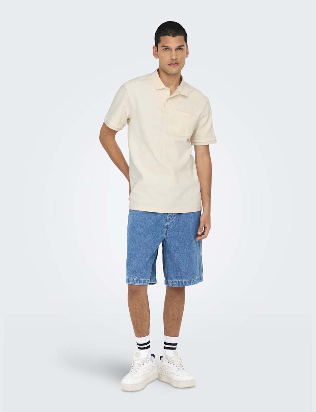ONLY & SONS Cotton Rich Textured Polo Shirt Cream