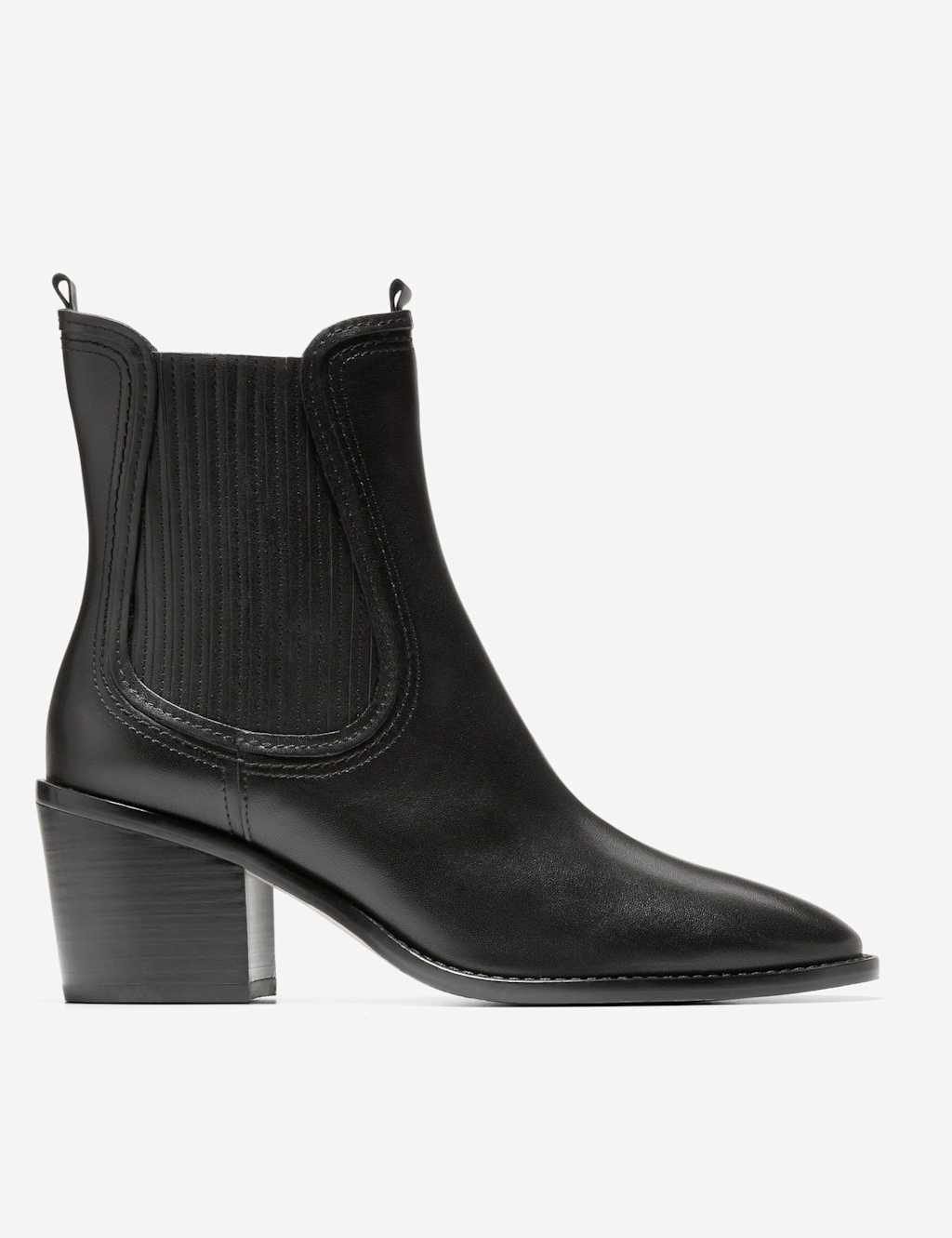 Cole Haan Janelle Leather Chelsea Block Heel Boots Black