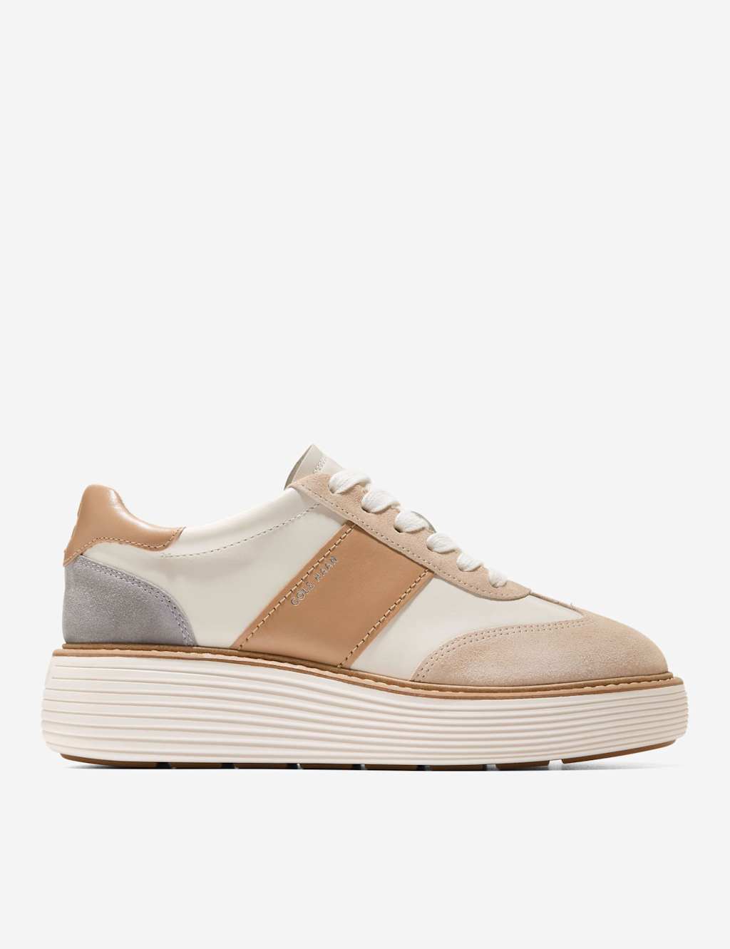 Cole Haan Leather Lace Up Platform Trainers Cream Mix