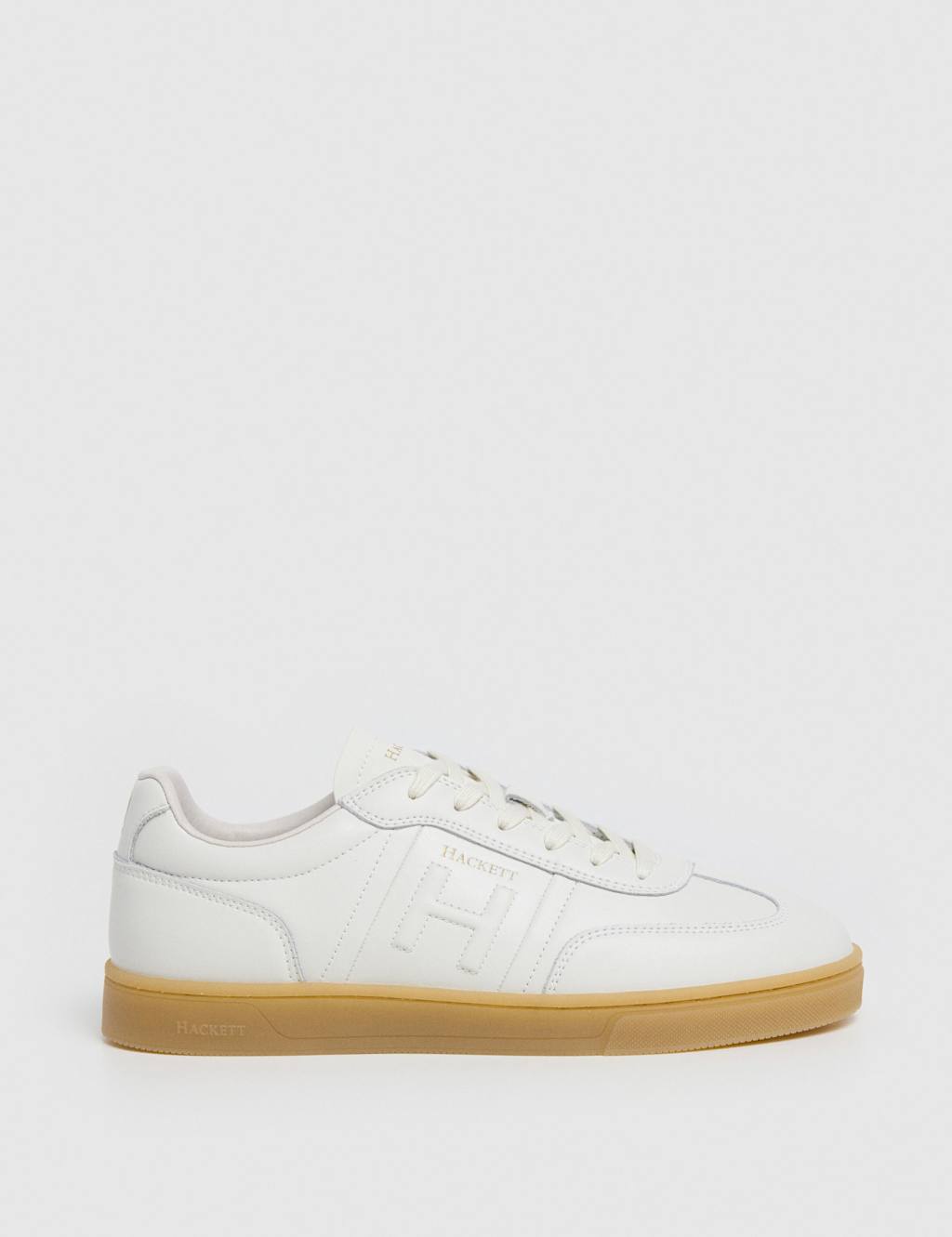 Hackett Leather Lace Up Trainers Cream Mix
