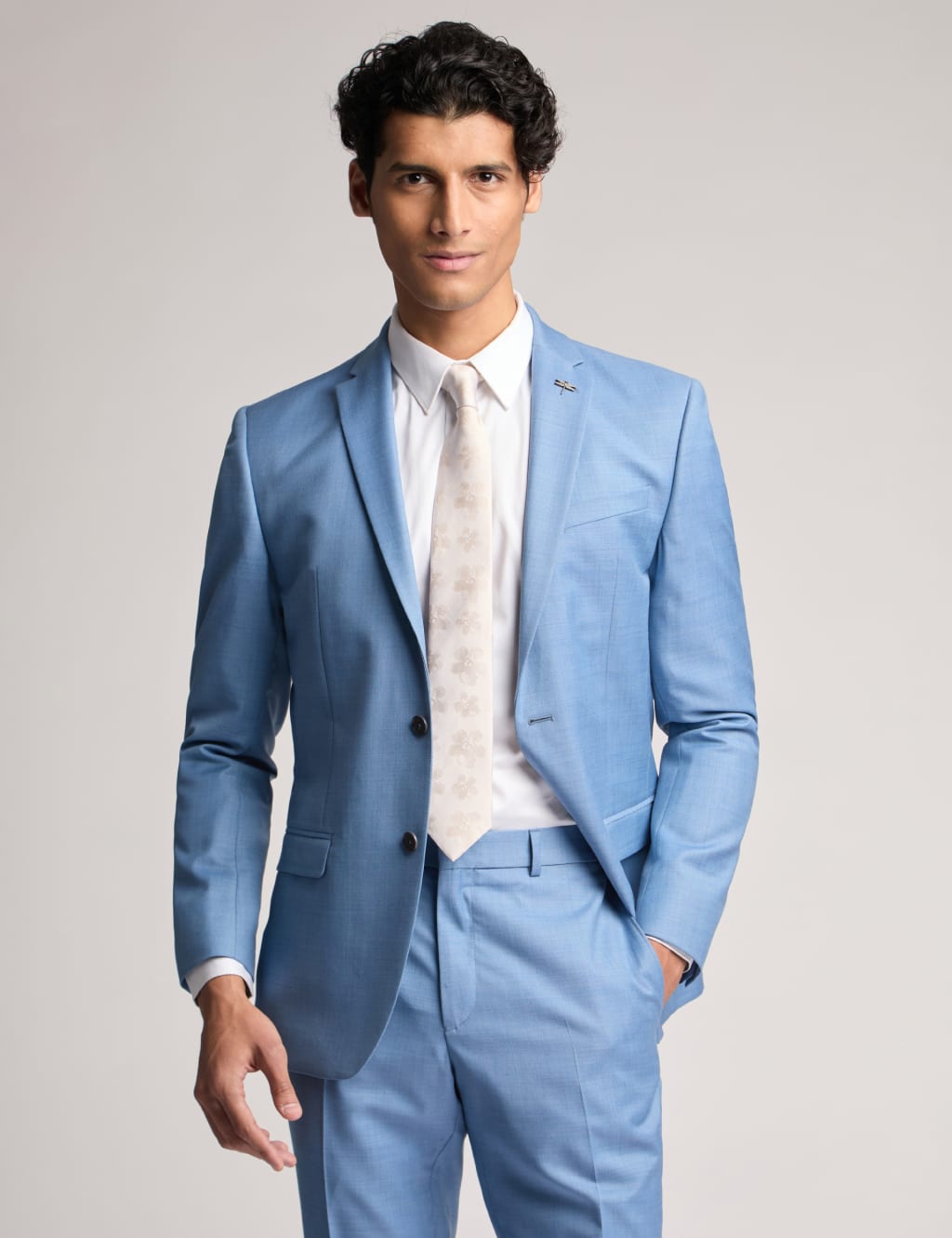 Slim Fit Wool Rich Sharkskin Suit Jacket
