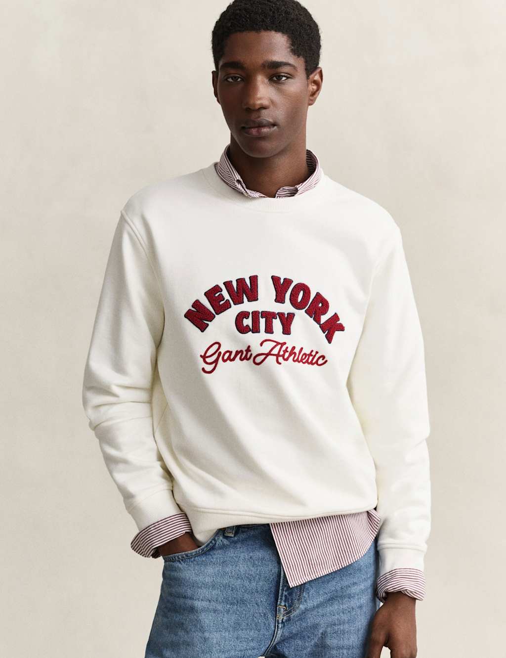 Gant Men's Pure Cotton New York City Slogan Sweatshirt - XL - Cream - Available at M&S