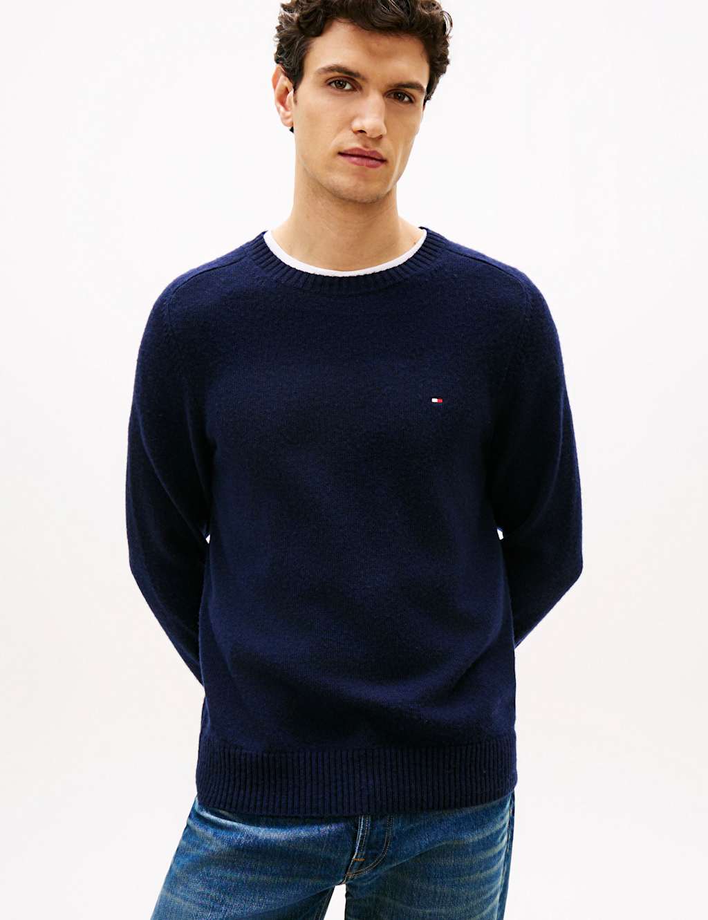 Tommy Hilfiger Men's Pure Lambswool Crew Neck Jumper - L - Navy - Available at M&S