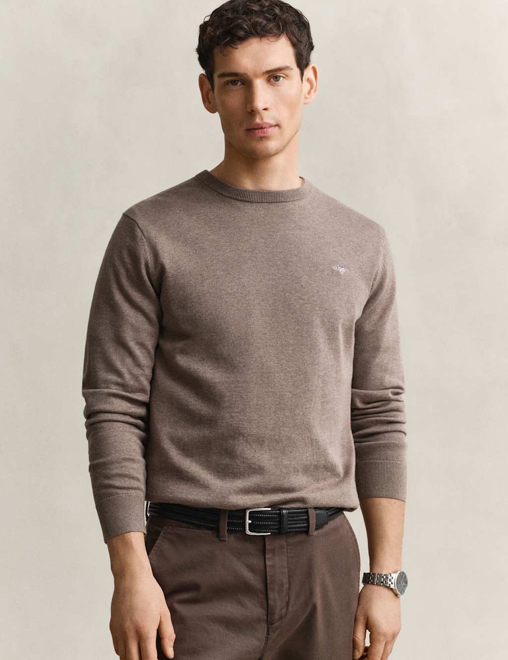 Gant Men's Pure Cotton Crew Neck Jumper - 2XL - Brown - Available at M&S