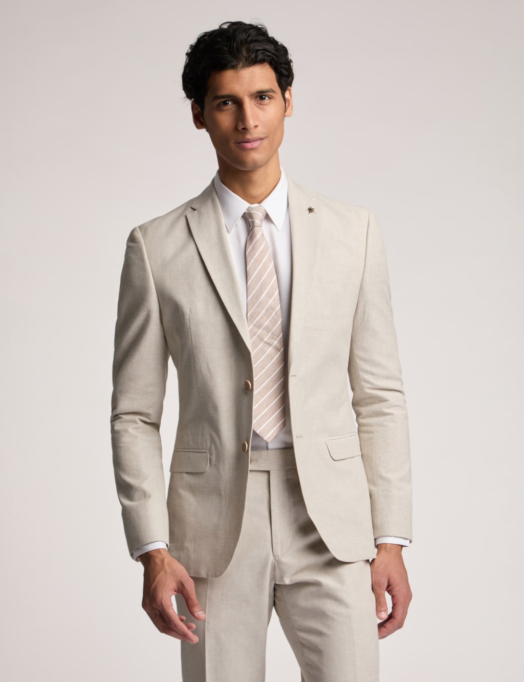 Slim Fit Linen And Cotton Blend Jacket