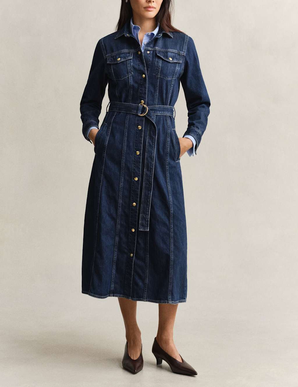 Gant Women's Pure Cotton Denim Midi Shirt Dress - 6 - Available at M&S