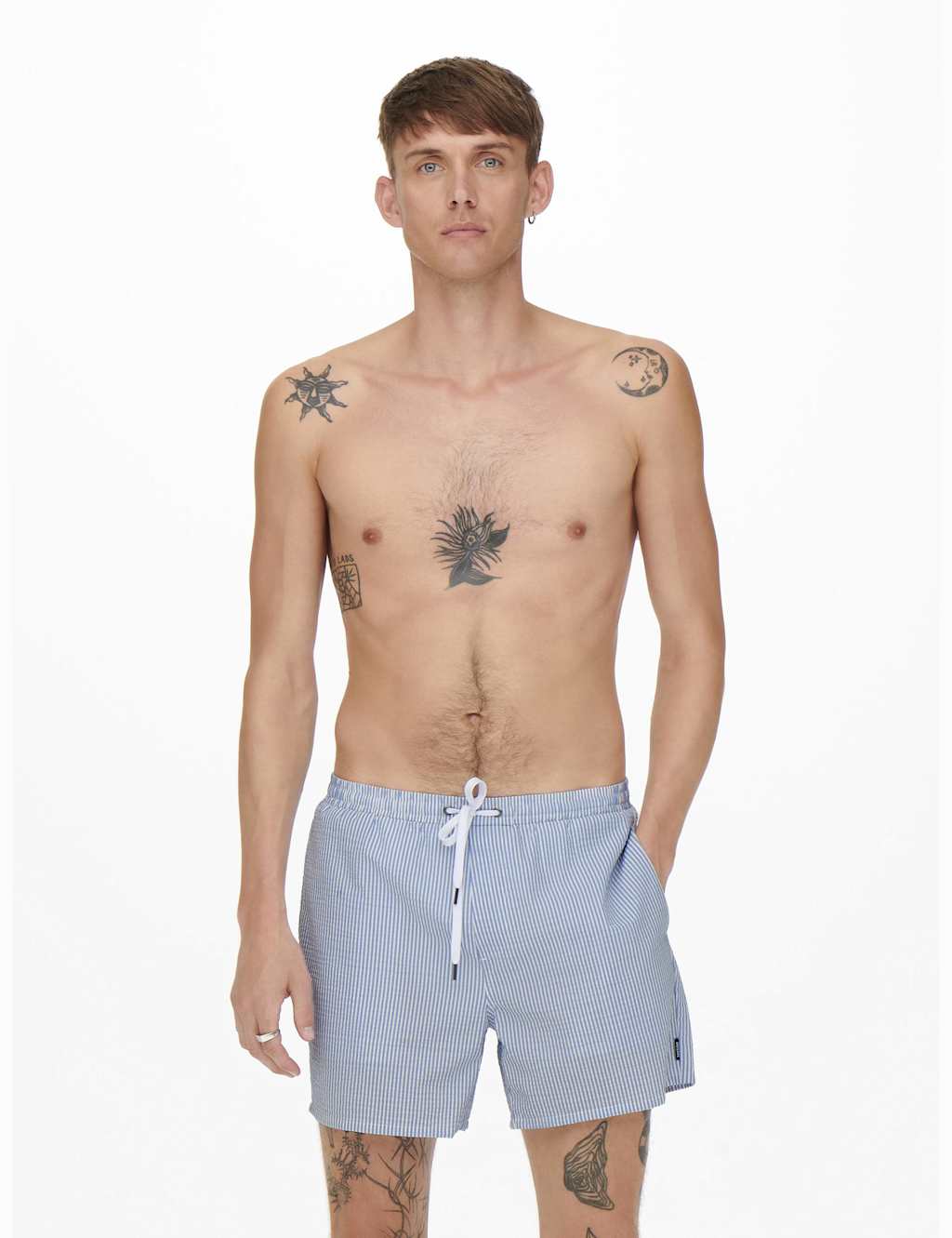 Cotton Blend Seersucker Striped Swim Shorts