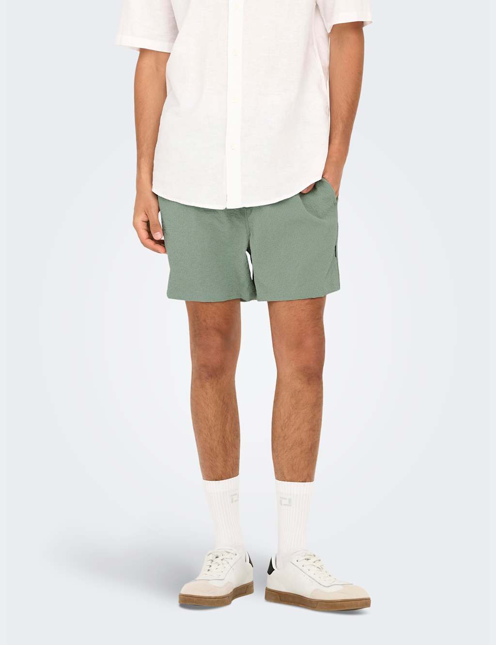 Only & Sons Men's Seersucker Drawstring Swim Shorts - S - Light Green - Available at M&S