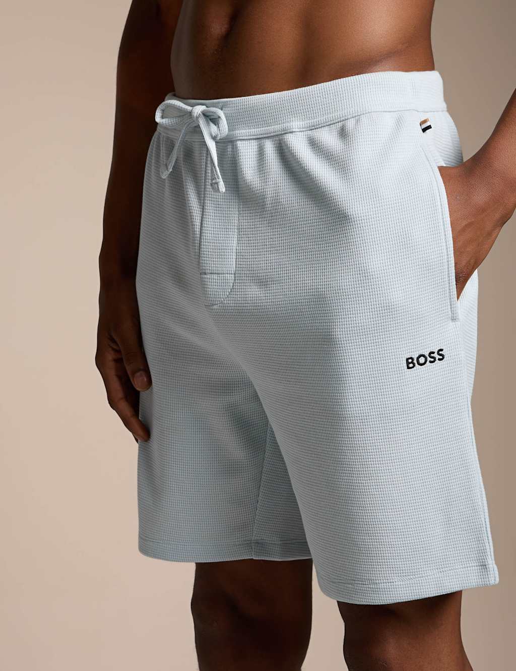 Boss Men's Cotton Rich Waffle Loungewear Shorts - S - Light Blue - Available at M&S