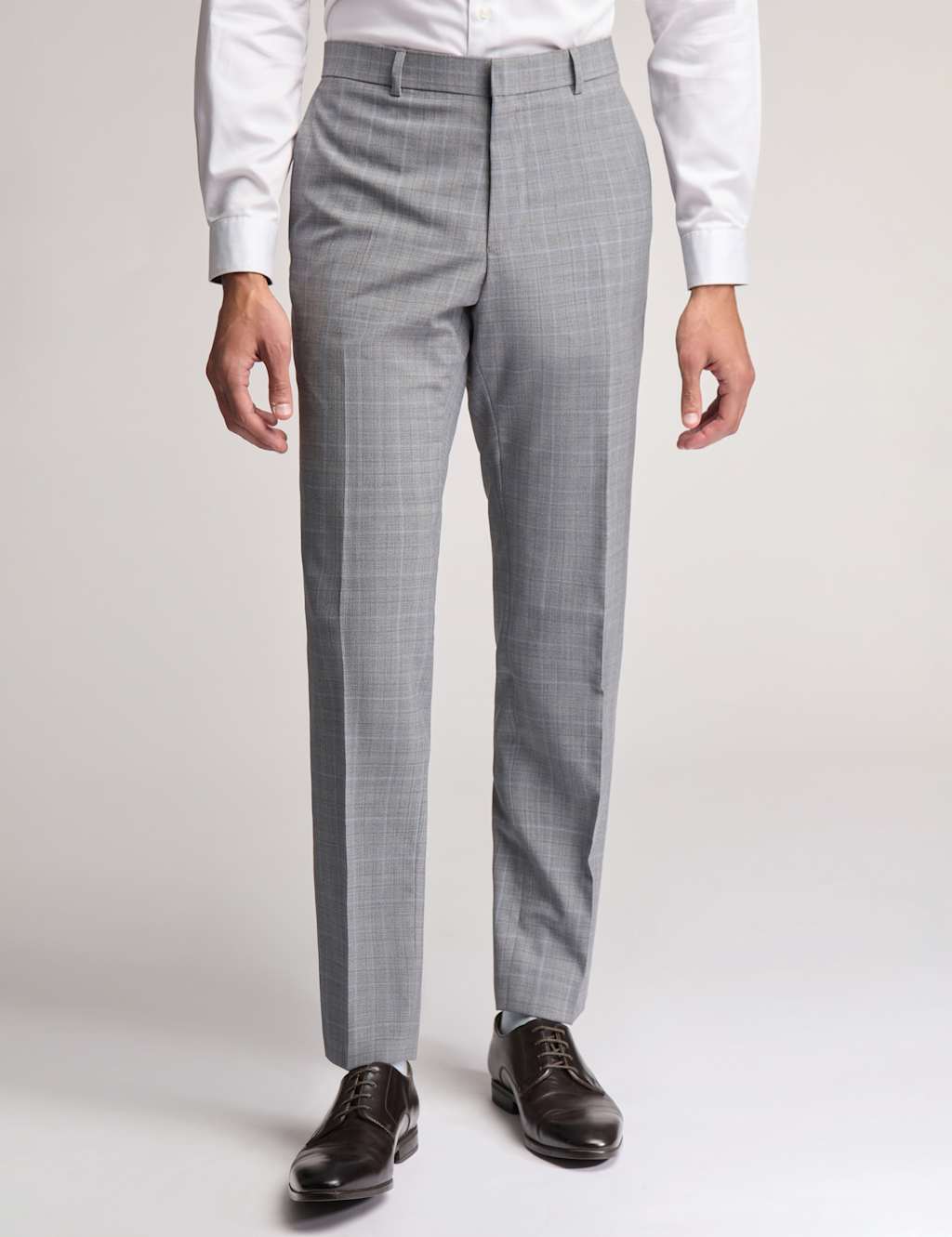 Slim Fit Wool Rich Check Flat Front Trousers