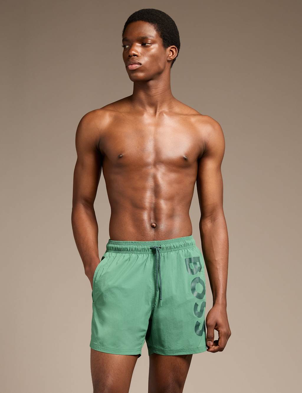 Boss Men's Quick Dry Pocketed Logo Graphic Swim Shorts - M - Green - Available at M&S