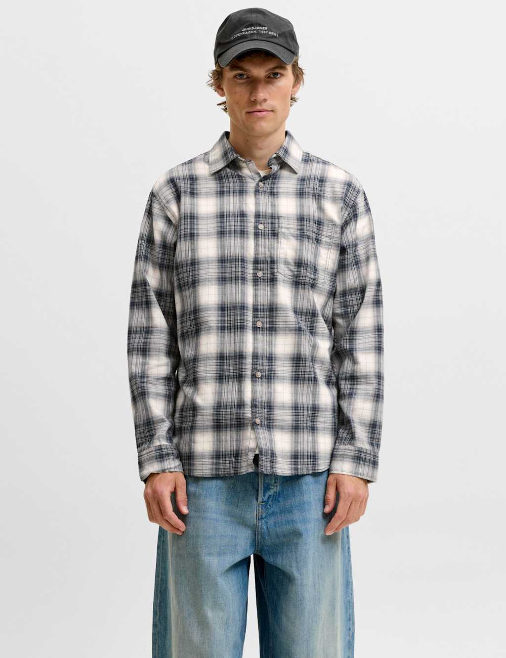 Jack & Jones Men's Pure Cotton Checked Shirt - M - Blue Mix - Available at M&S