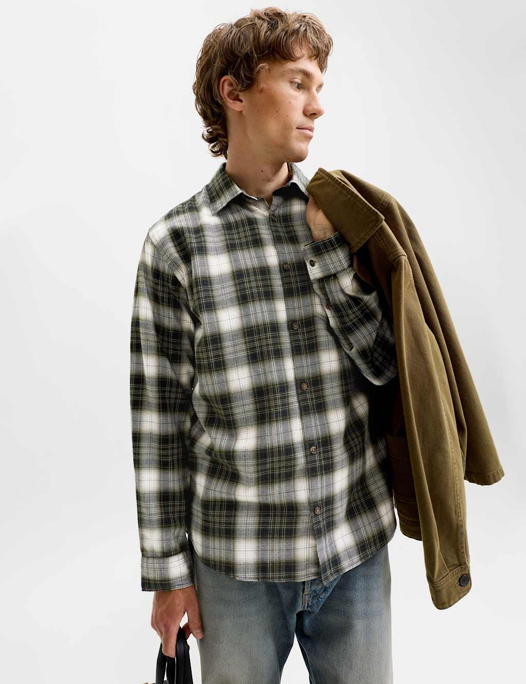 Jack & Jones Men's Pure Cotton Checked Shirt - M - Green Mix - Available at M&S