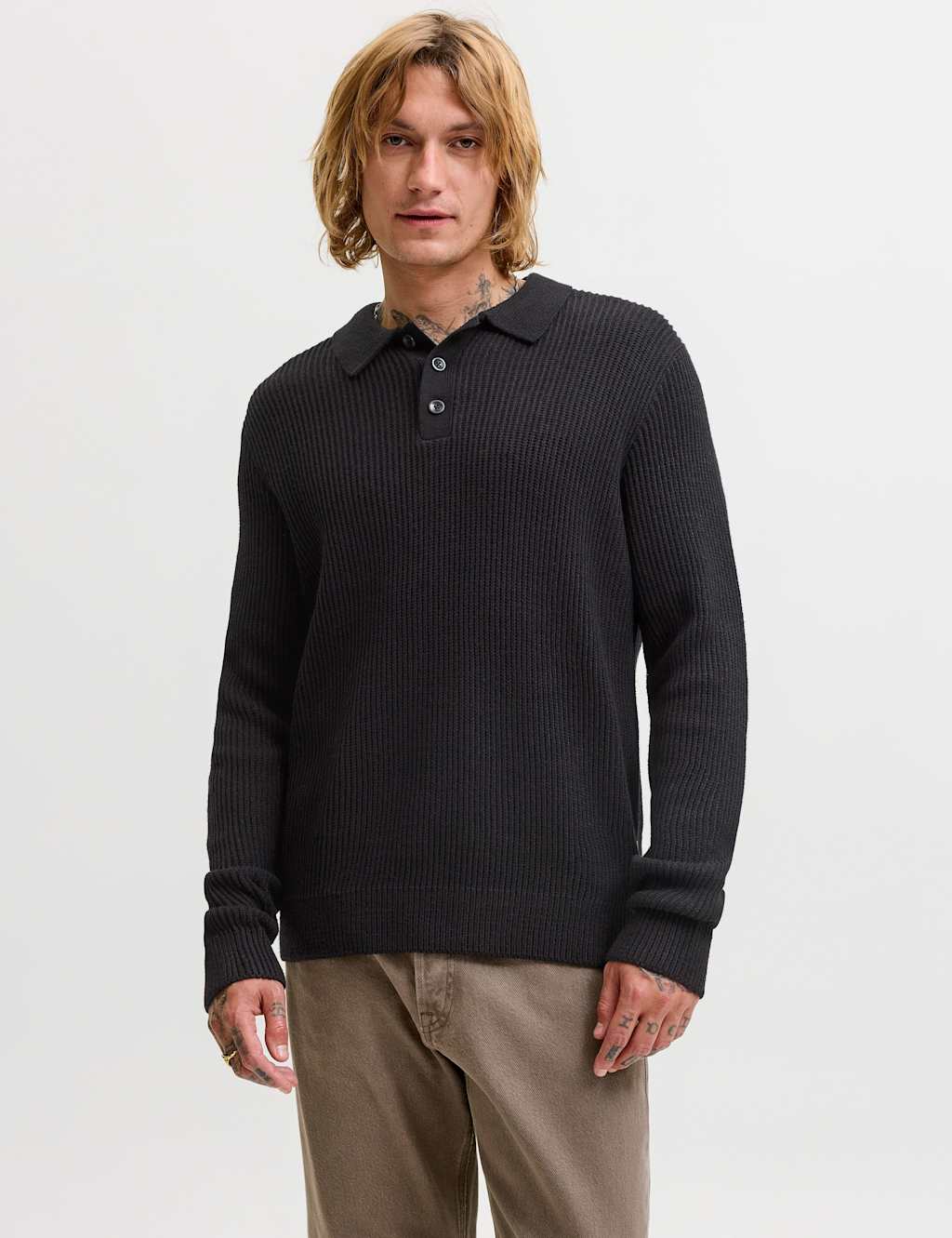 Jack & Jones Men's Cotton Blend Textured Polo Shirt - S - Black - Available at M&S
