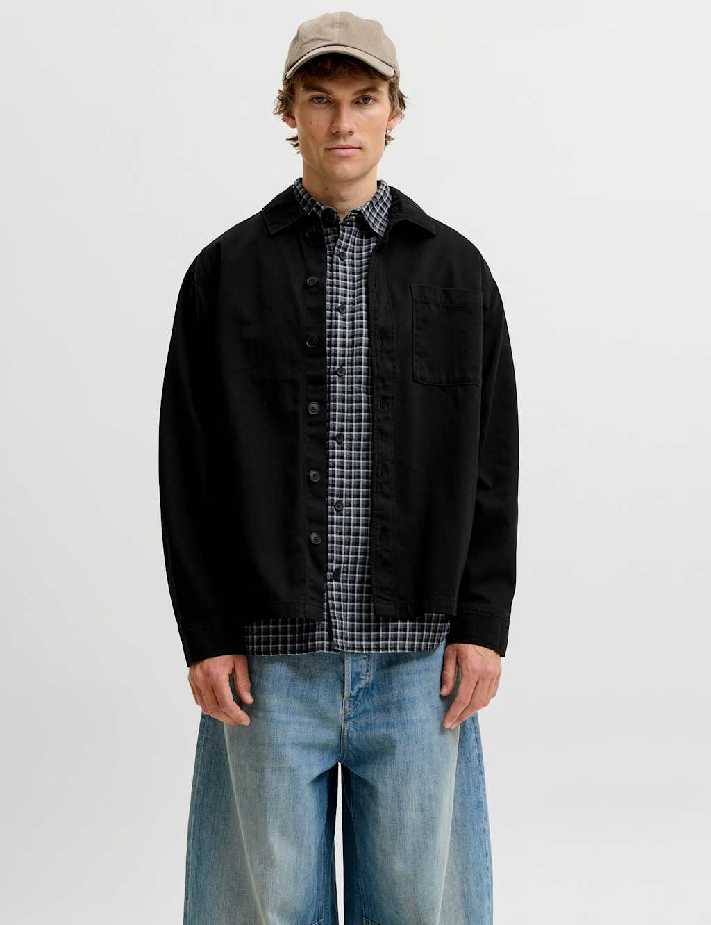 Jack & Jones Men's Pure Cotton Twill Overshirt - 2XL - Black - Available at M&S