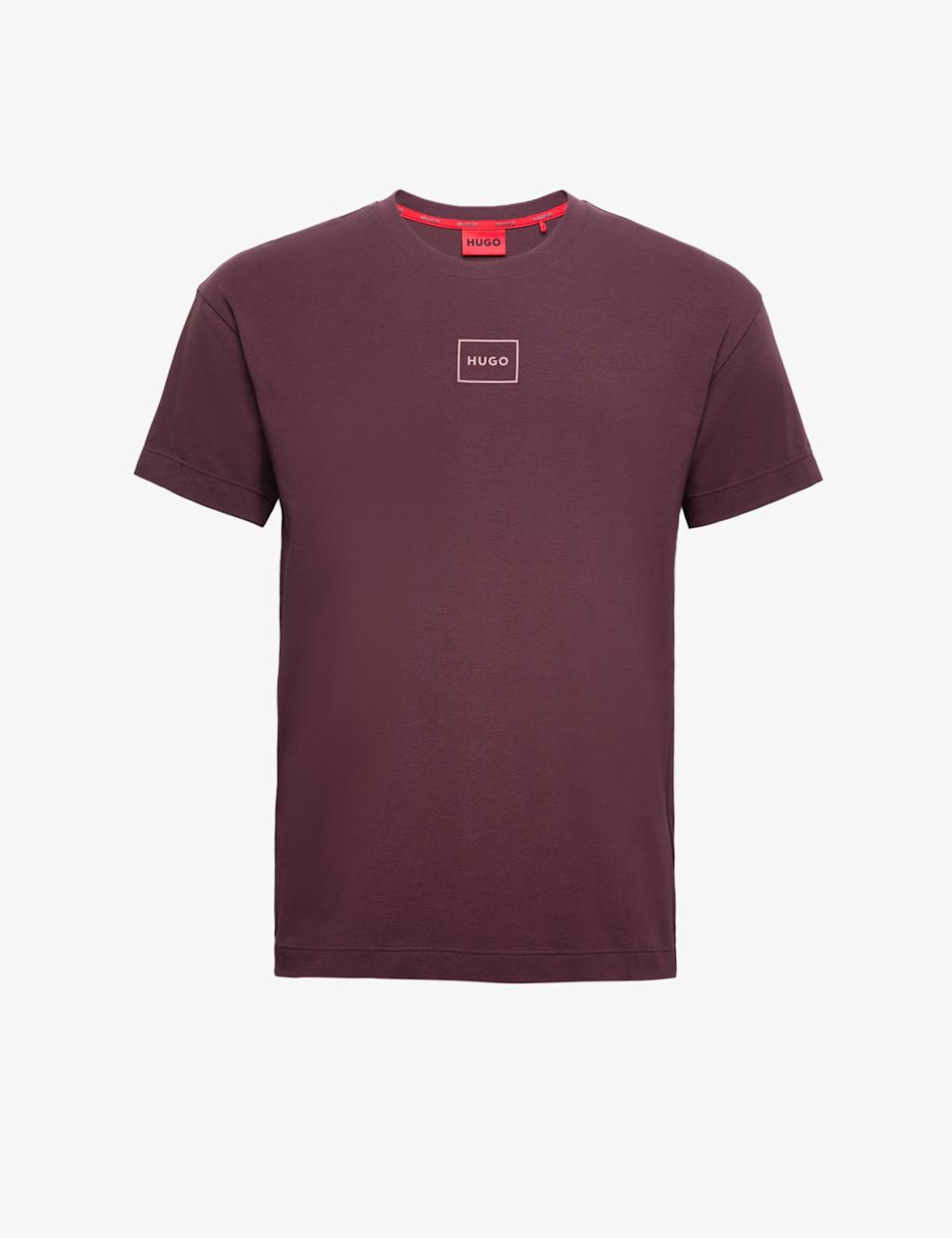 Hugo Men's Cotton Rich Crew Neck Logo T-Shirt - M - Burgundy - Available at M&S