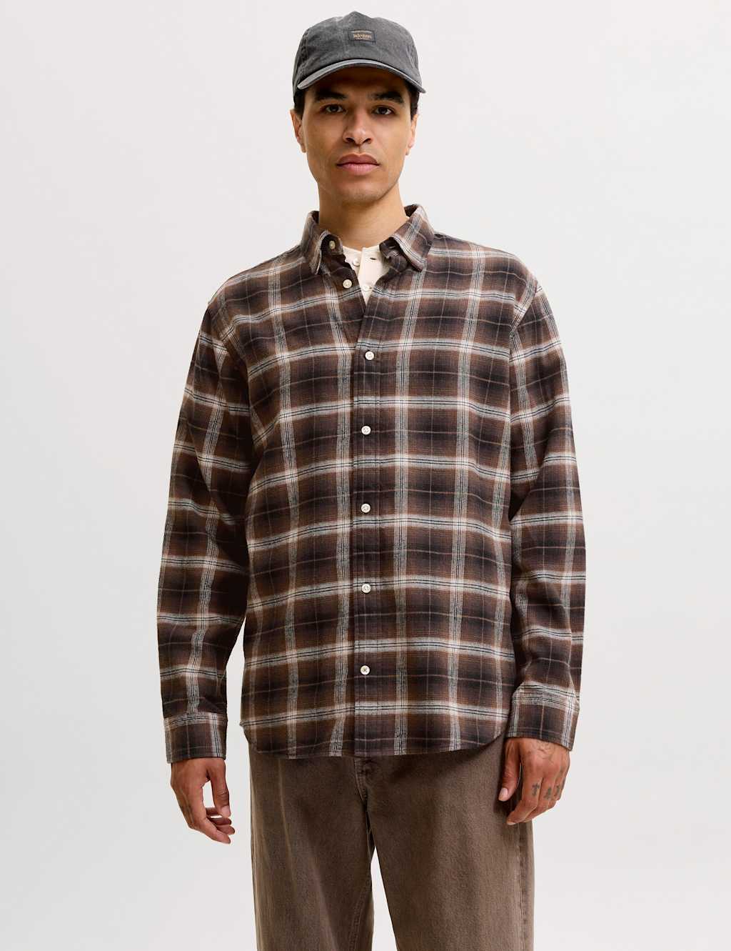 Jack & Jones Men's Pure Cotton Checked Shirt - XL - Black Mix - Available at M&S
