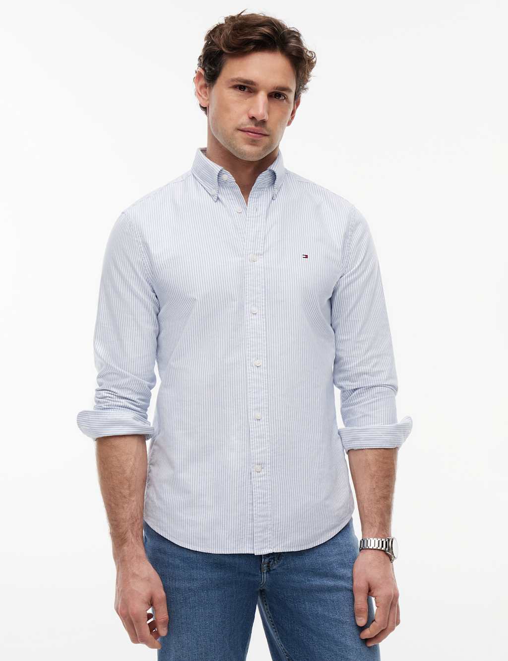 Tommy Hilfiger Men's Regular Fit Pure Cotton Striped Oxford Shirt - XL - Blue Mix - Available at M&S