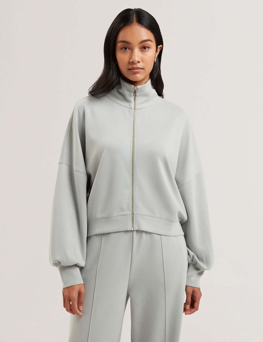 Modal Blend Textured Zip Up Sweatshirt