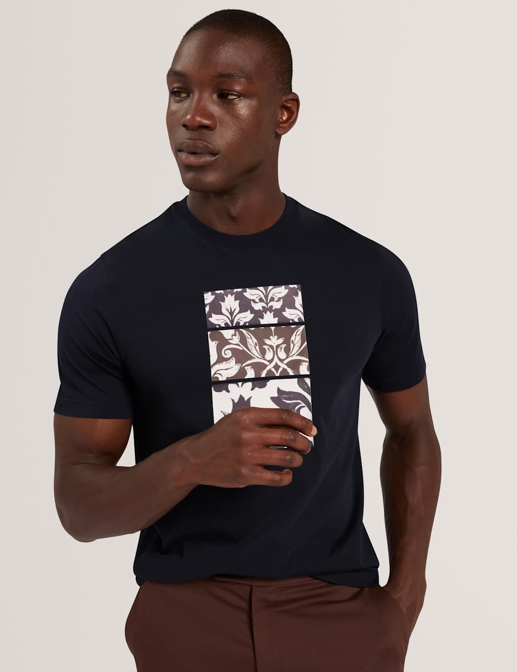 Ted Baker Men's Pure Cotton Floral Graphic T-Shirt - L - Navy - Available at M&S