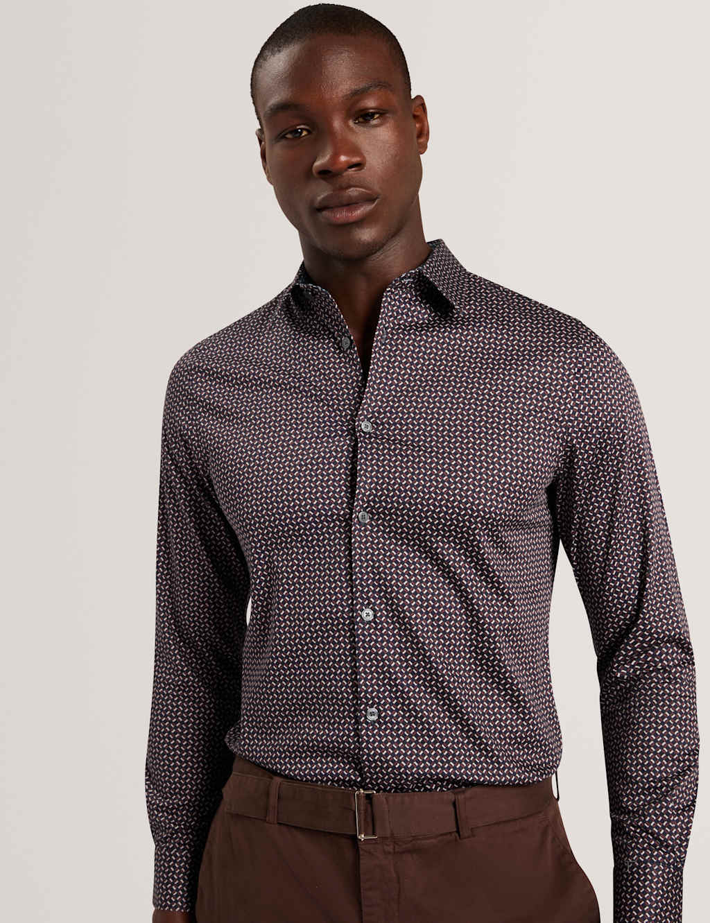 Ted Baker Men's Regular Fit Cotton Rich Geometric Luxury Shirt - M - Navy Mix - Available at M&S