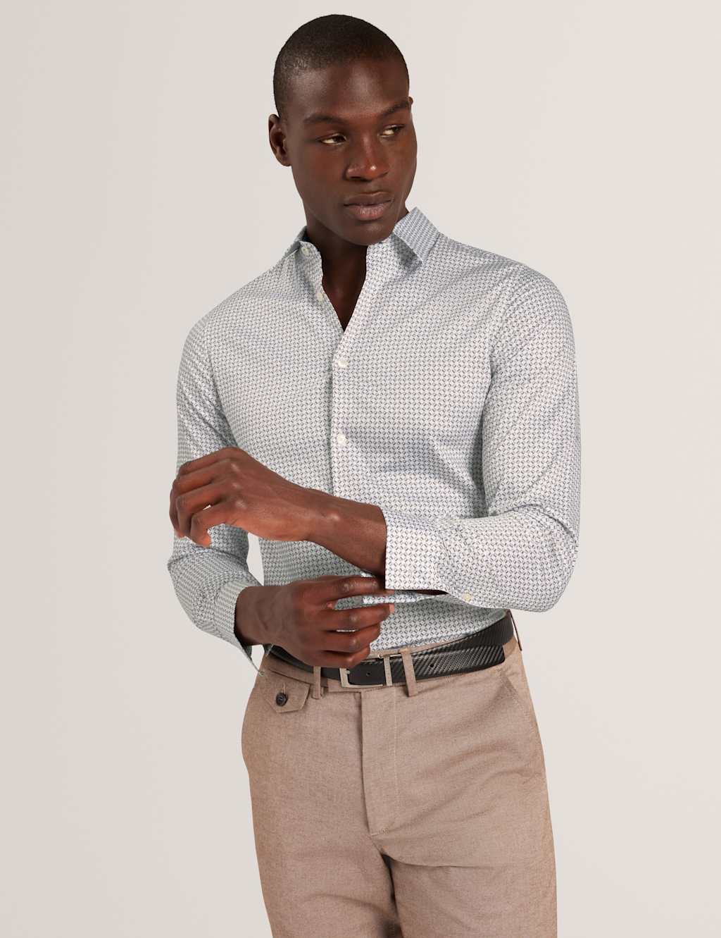 Ted Baker Men's Regular Fit Cotton Rich Geometric Luxury Shirt - XL - Stone - Available at M&S