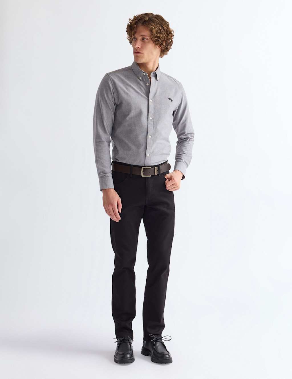 Wrangler Men's Leather Rectangular Buckle Belt - 37½ - Brown - Available at M&S