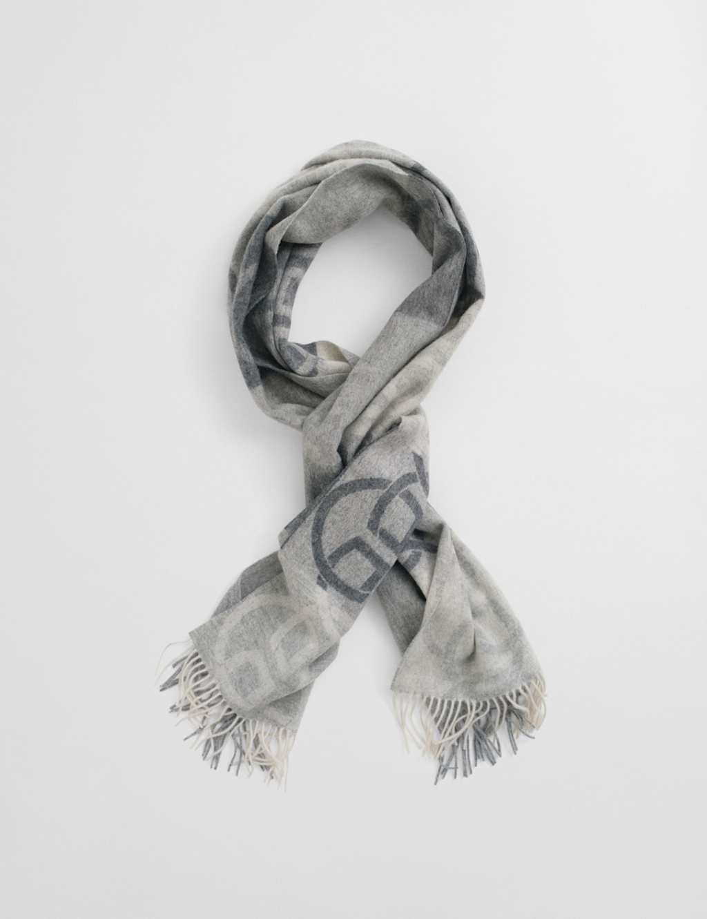 GANT Pure Wool Monogram Fringed Scarf Grey Mix