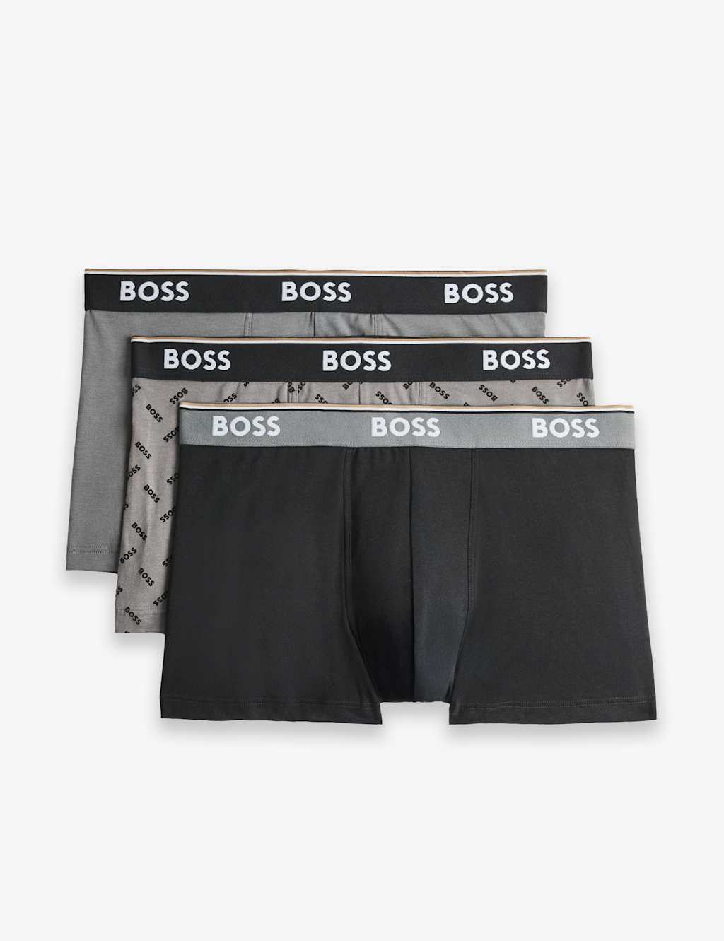 Boss Men's 3 Pack Cotton Rich Stretch Trunks - XL - Grey Mix - Available at M&S