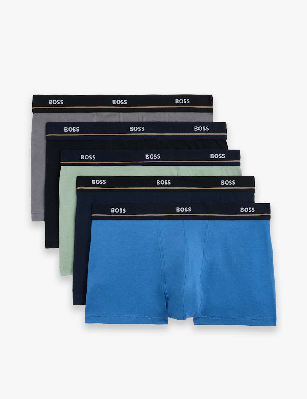Boss Men's 5 Pack Cotton Rich Logo Waistband Trunks - S - Green Mix - Available at M&S