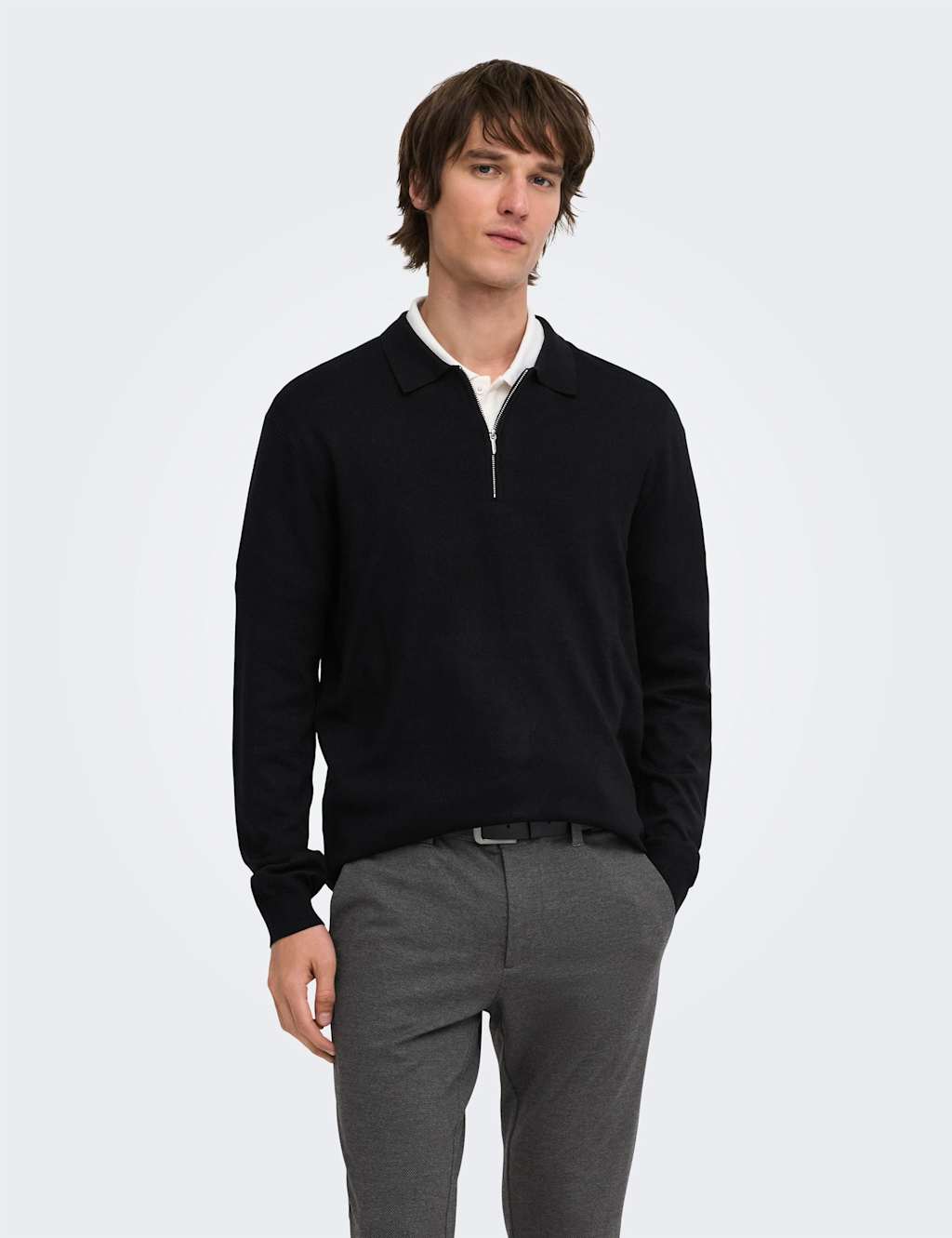 Only & Sons Men's Polo Neck Half Zip Jumper - M - Black - Available at M&S