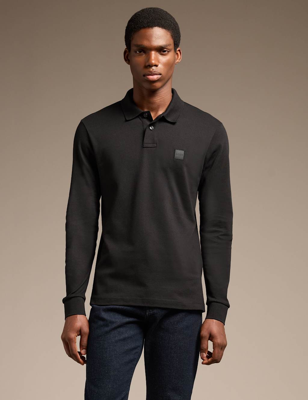 Boss Men's Passerby Cotton Rich Long Sleeve Polo Shirt - M - Black - Available at M&S