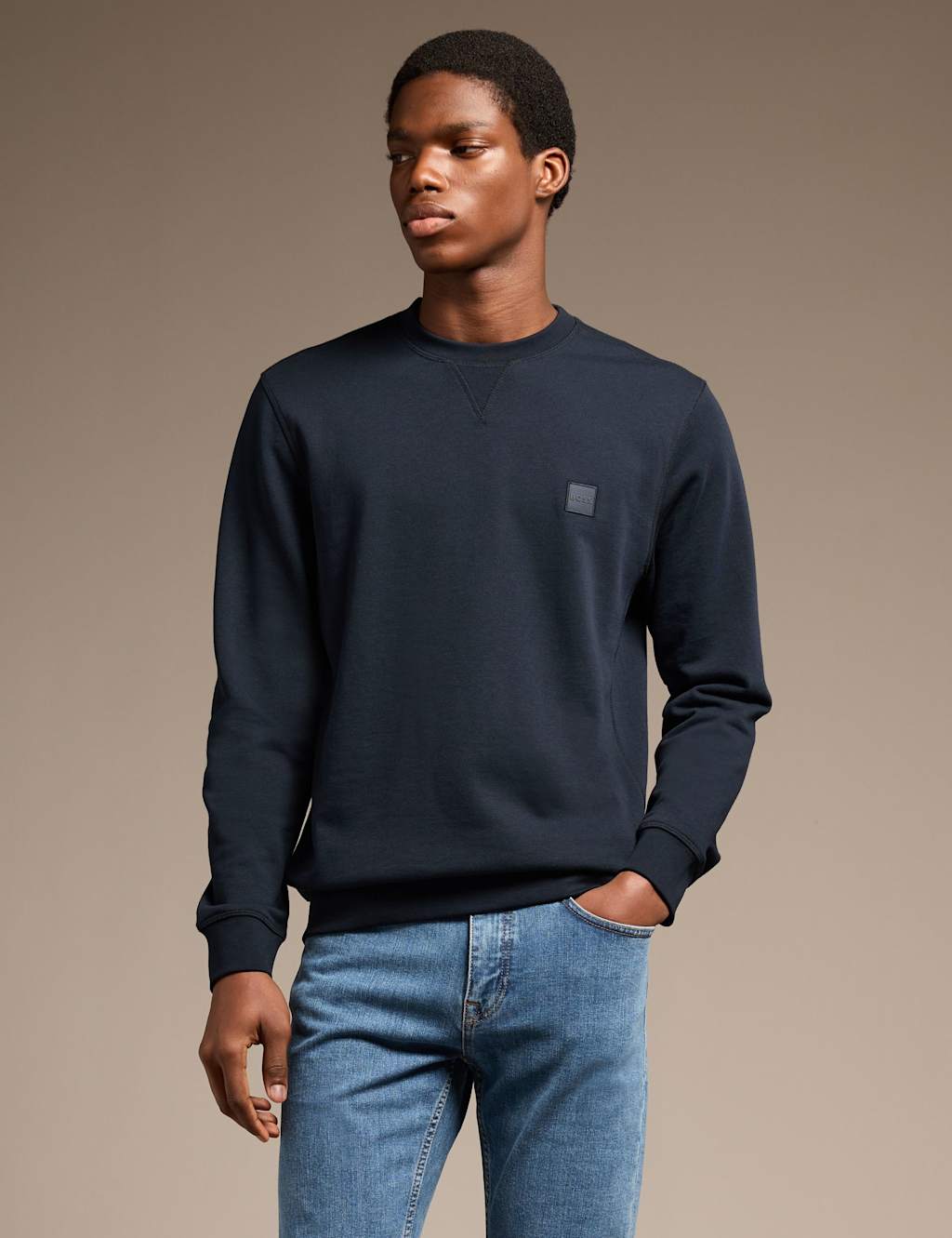 Boss Men's Pure Cotton Logo Sweatshirt - L - Navy - Available at M&S