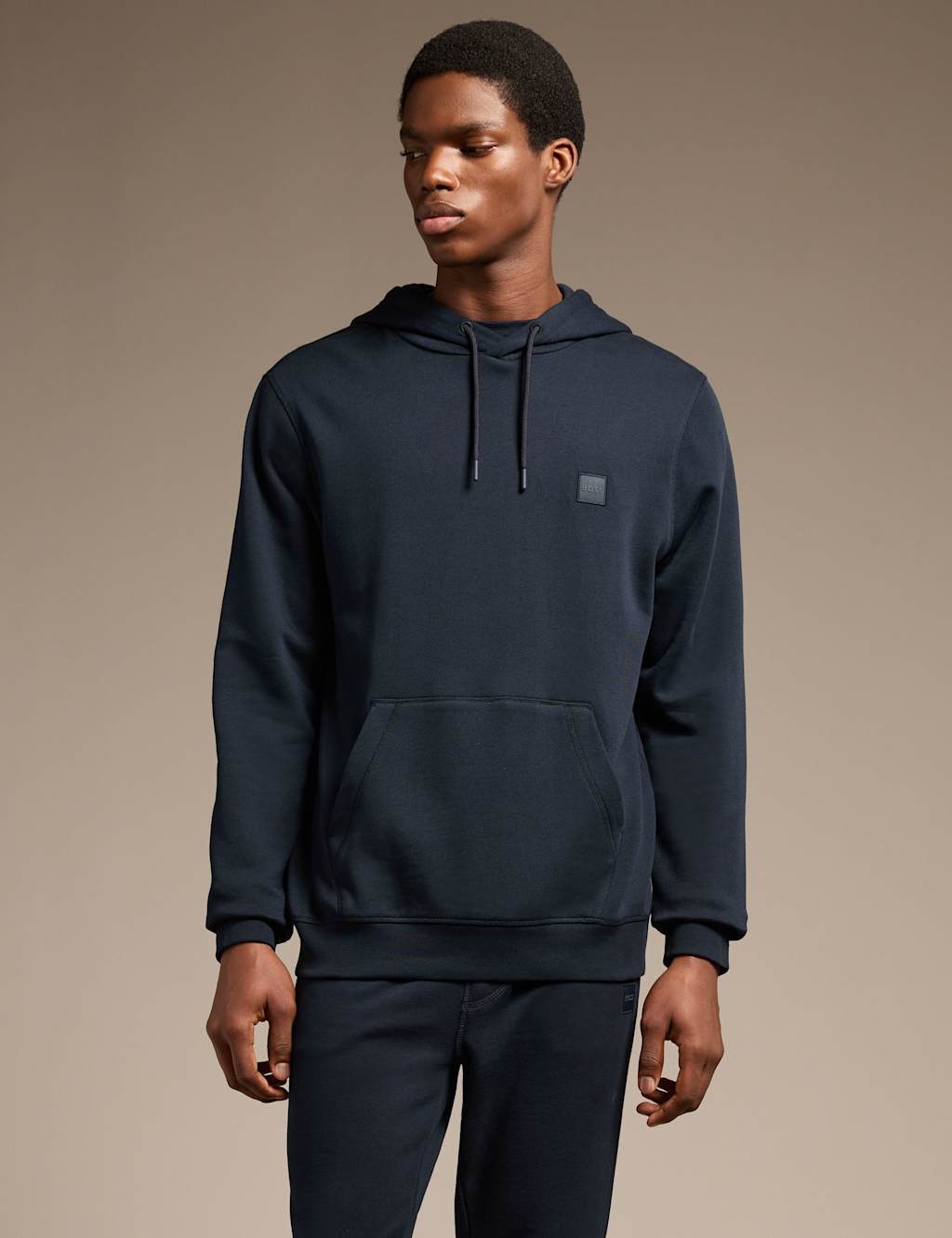 Boss Men's Pure Cotton Logo Hoodie - L - Navy - Available at M&S